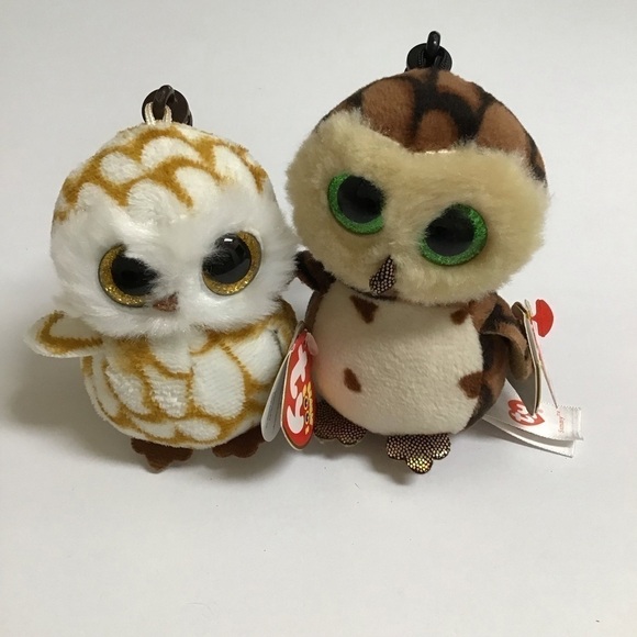 Ty Accessories - Ty Beanie Boos SET Owl Key Ring Clips Sammy Swoops Mini Plush Stuffed Animal Toy